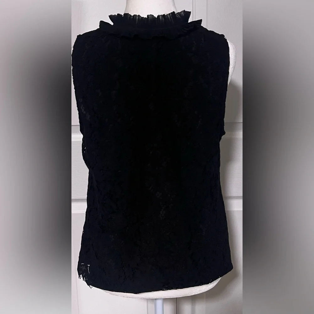 Women's J. Crew Black Lace Floral Ruffle Neck Sleeveless Blouse